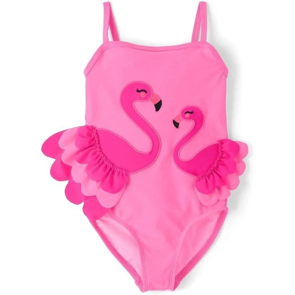Gymboree Girls Pink Flamingo Ruffle One Piece Swimsuit Neon Peony Size 10 NEW